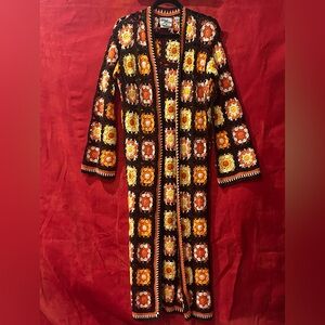 Unique Vintage Multicolor Crochet Cardigan